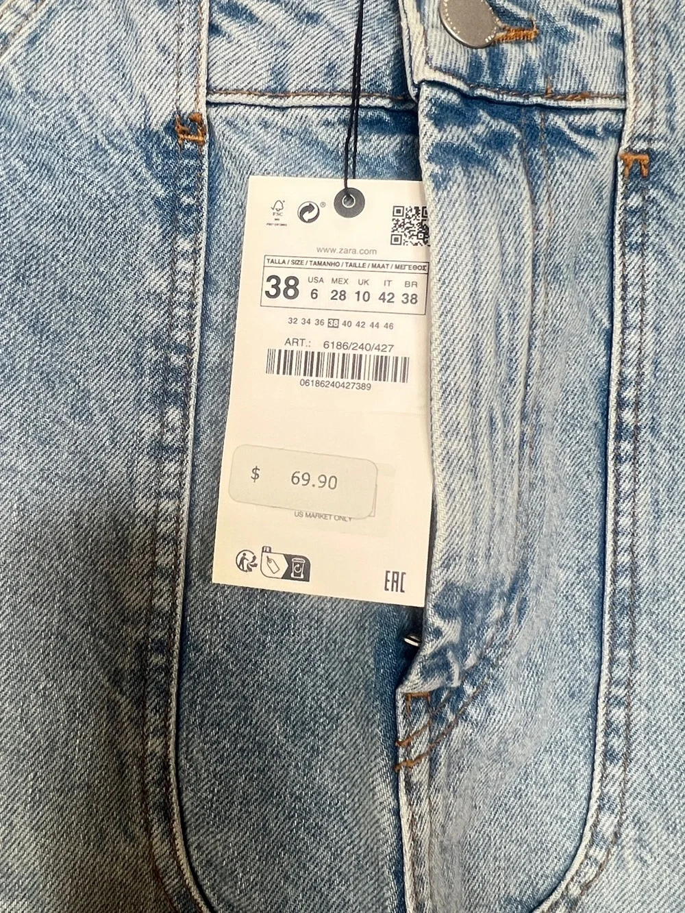 Zara Light Blue Denim Cargo Shorts with Utility Pockets - Picture 5 of 9